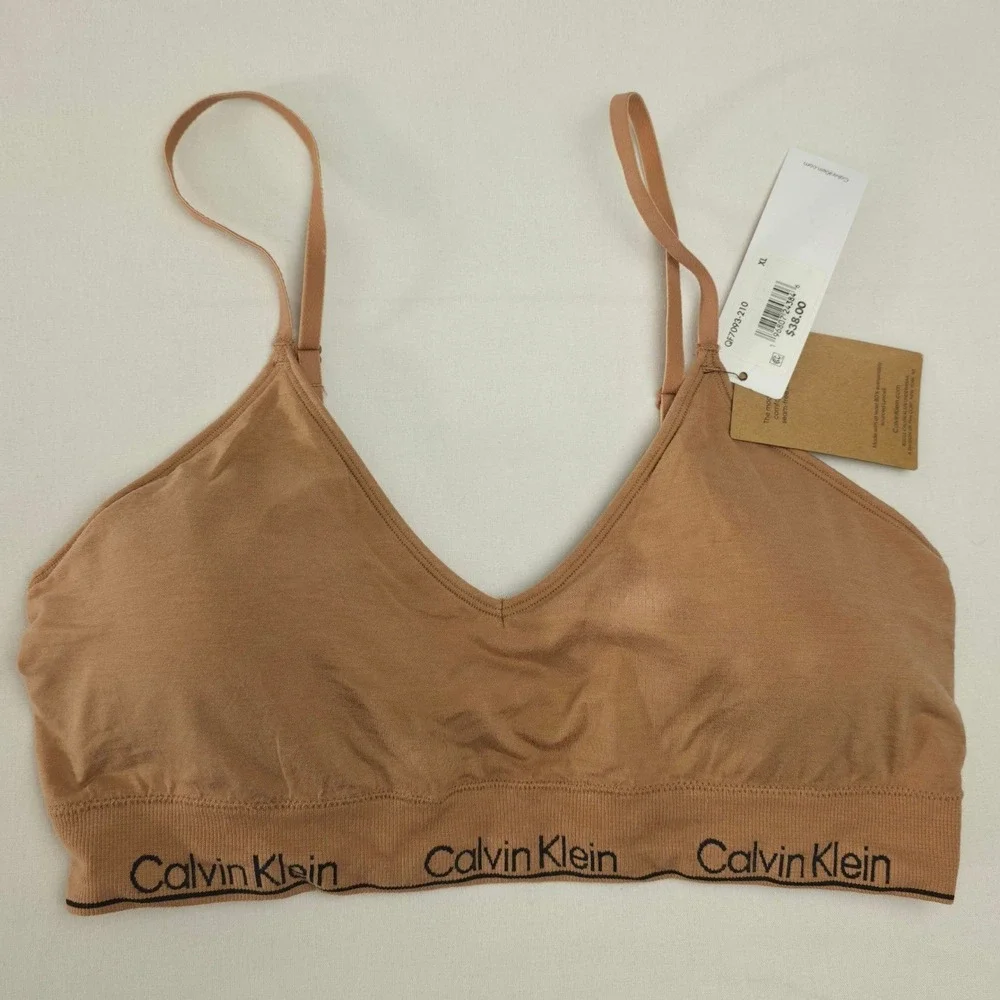 Calvin Klein Women Modern Icon Triangle Bralette Tan XL Seamless Minimalist NWT